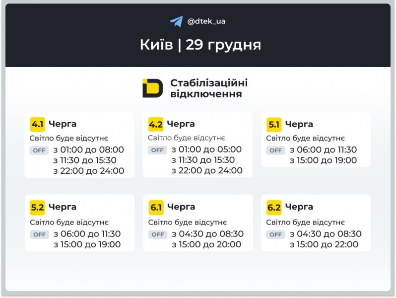 Київ без світла за графіками, але не всюди: ДТЕК розповіли про відключення на 29 грудня