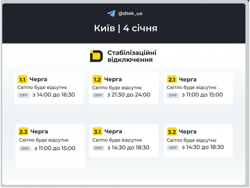 У Києві світла може не бути чотири години поспіль: графіки відключень на 4 січня